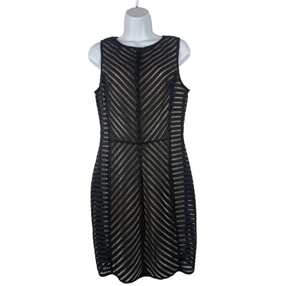 A. Byer Junior Sleeveless Black & Beige Zigzag Mesh Knee Length Dress Size 13 - Picture 1 of 10